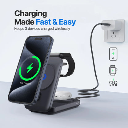 WanderS 3-in-1 Qi2 15W Foldable MagSafe Wireless Charger