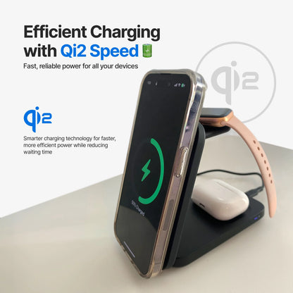 WanderS 3-in-1 Qi2 15W Foldable MagSafe Wireless Charger