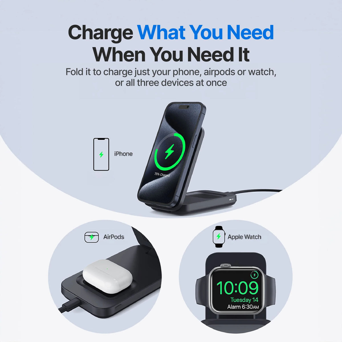 WanderS 3-in-1 Qi2 15W Foldable MagSafe Wireless Charger