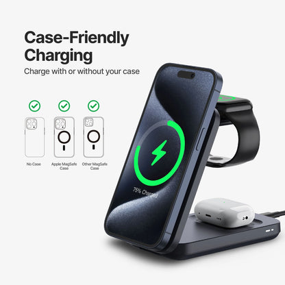 WanderS 3-in-1 Qi2 15W Foldable MagSafe Wireless Charger