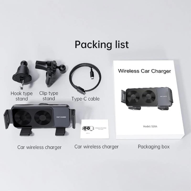 WanderS 15W Dual-Coil Auto-Clamp Car Wireless Charger