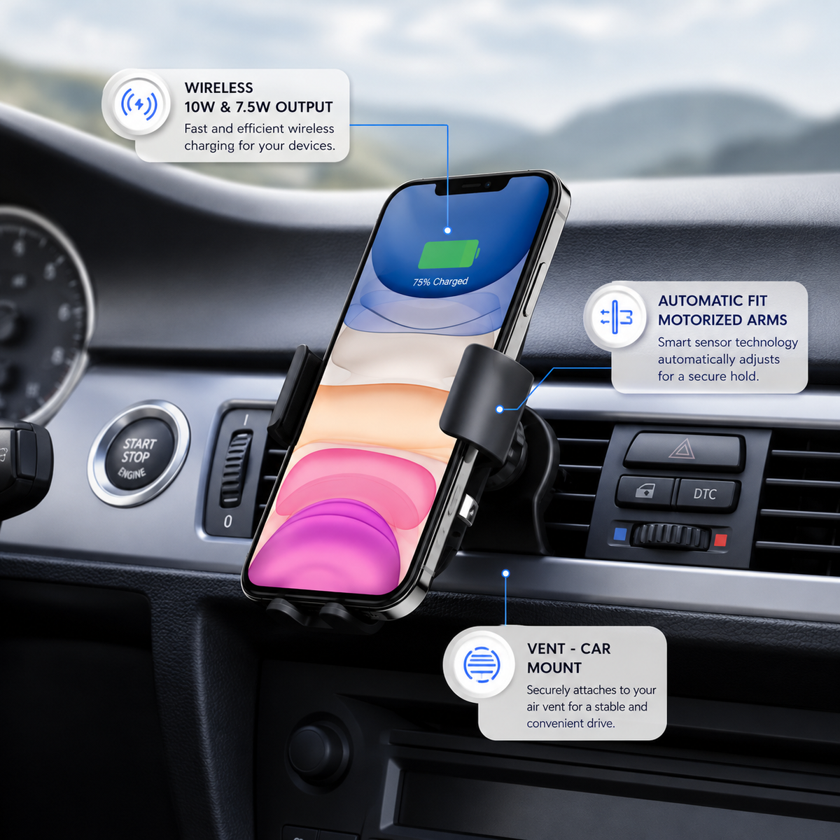 WanderS 15W Car Wireless Charger with Illuminated Logo