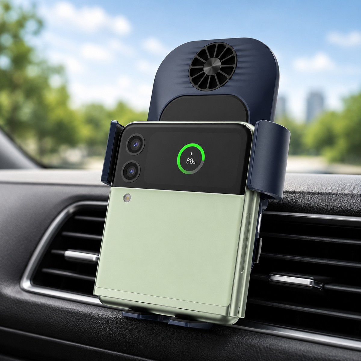 WanderS 15W Cooling Fan Dual-Coil Car Wireless Charger