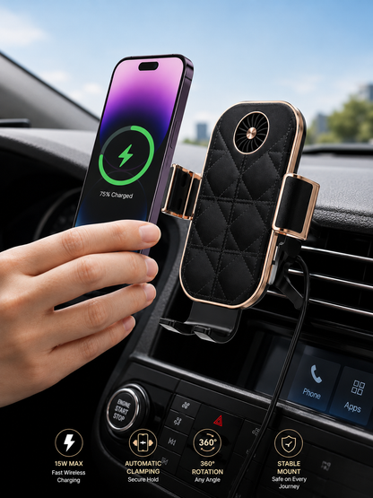 WanderS 15W Dual-Coil Cooling Fan Car Wireless Charger
