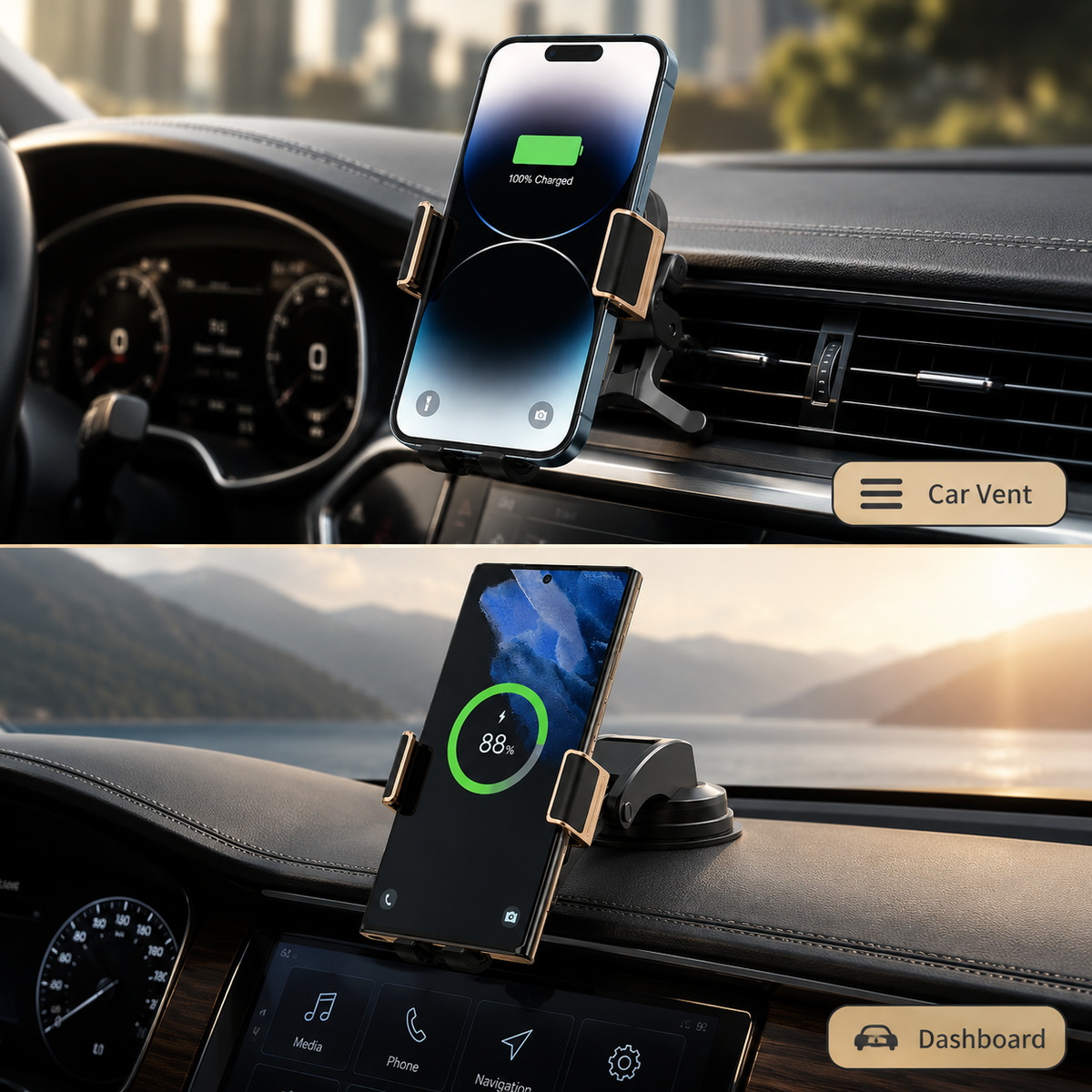 WanderS 15W Dual-Coil Cooling Fan Car Wireless Charger