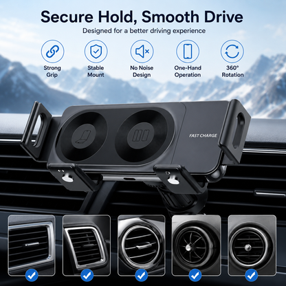 WanderS 15W Dual-Coil Auto-Clamp Car Wireless Charger