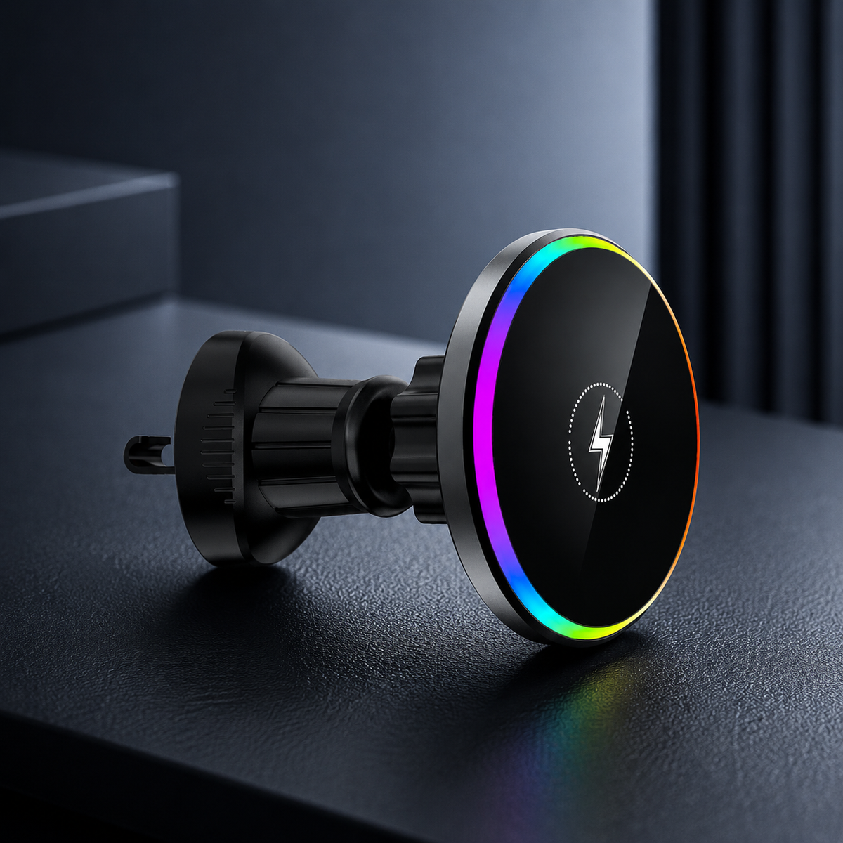 WanderS 15W RGB LED Car Mounted Wireless Charger with Electroplated Frame
