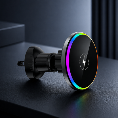 WanderS 15W RGB LED Car Mounted Wireless Charger with Electroplated Frame