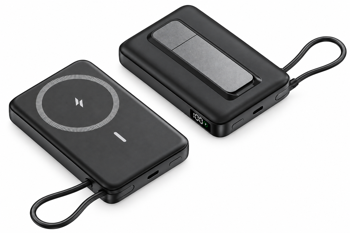 WanderS 10000mAh Magnetic Power Bank with Display & Built-in Cable