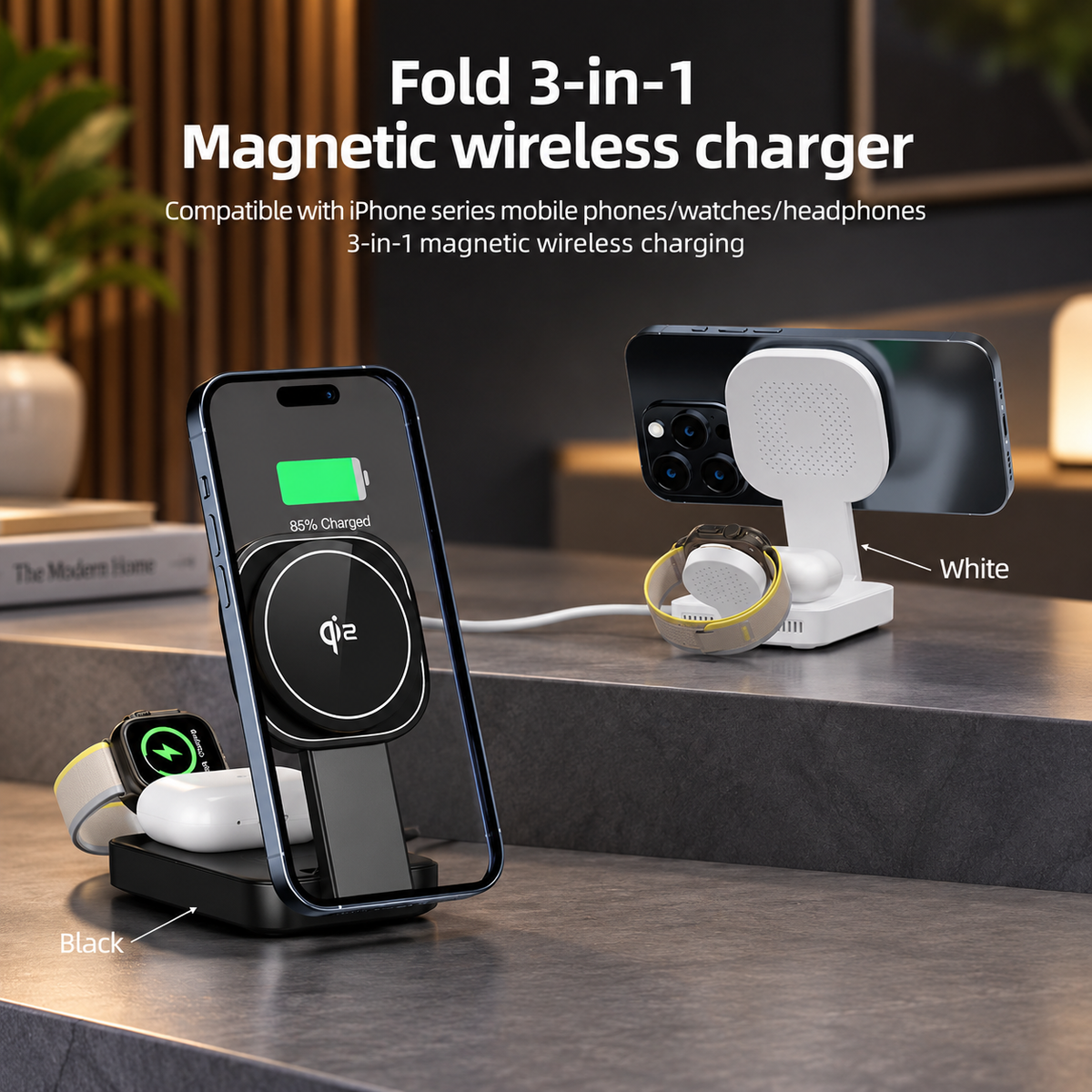 WanderS 3-in-1 Magnetic Qi2 15W Wireless Charger