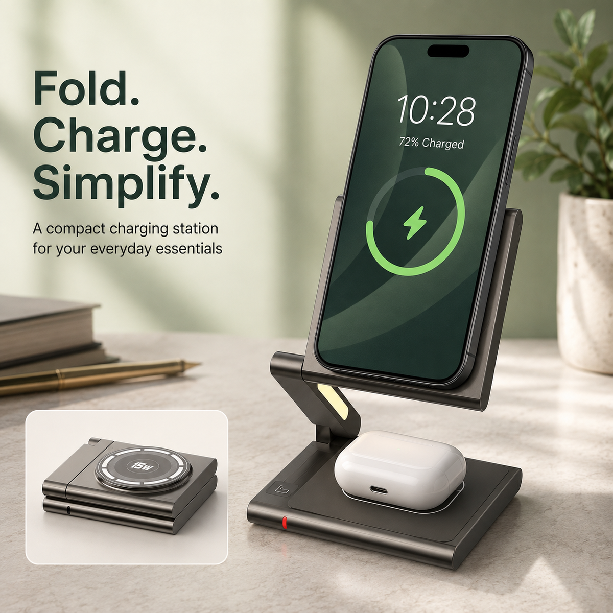 WanderS 3-in-1 Qi2 15W Aluminum Alloy Magnetic Wireless Charger