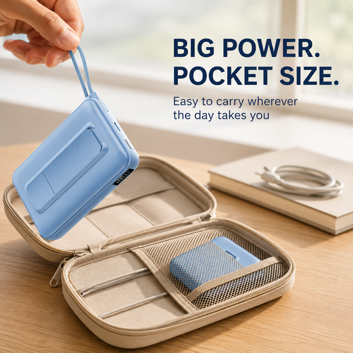 WanderS 10000mAh Magnetic Power Bank with Display & Built-in Cable