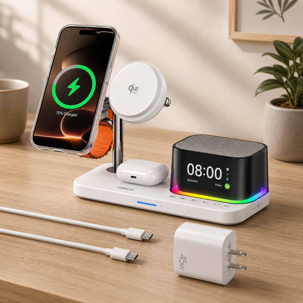 WanderS 5-in-1 Qi2.2 25W Bluetooth Speaker Cooling Wireless Charger