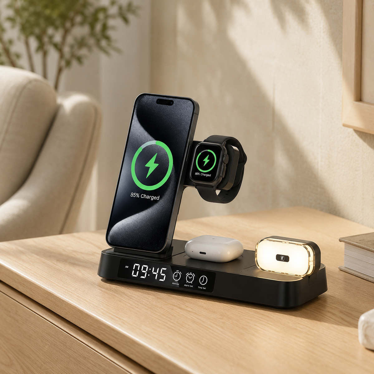 WanderS 3-in-1 Foldable Wireless Charger with RGB Night Light