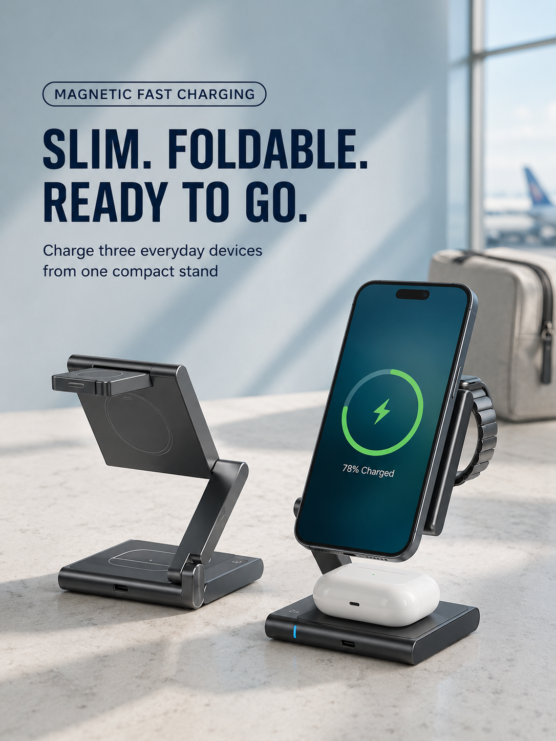 WanderS 3-in-1 Qi2 15W Aluminum Alloy Magnetic Wireless Charger
