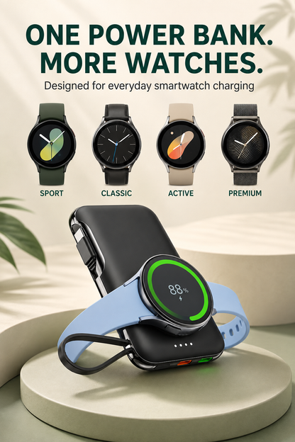 WanderS 5000mAh Phone & Samsung Watch Power Bank with Built-in Cable