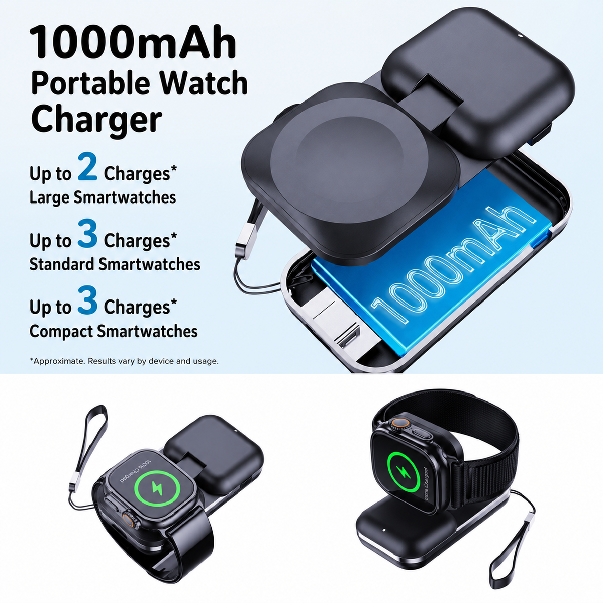 WanderS 1000mAh Apple Watch Power Bank with Foldable Charger