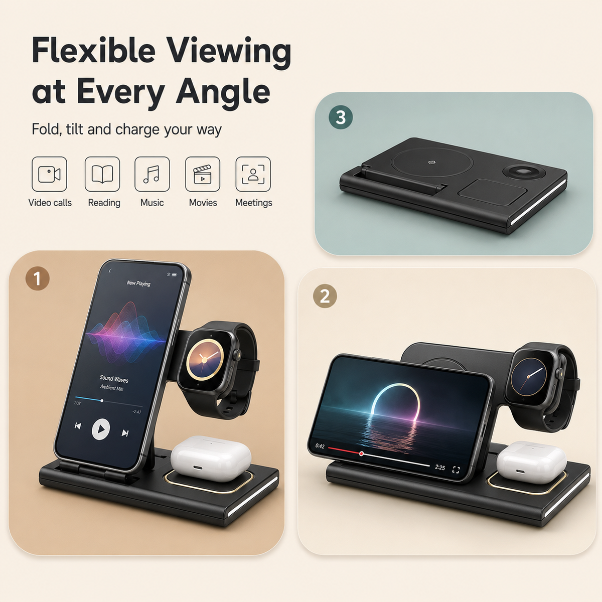 WanderS 3-in-1 Foldable Apple Wireless Charger 15W