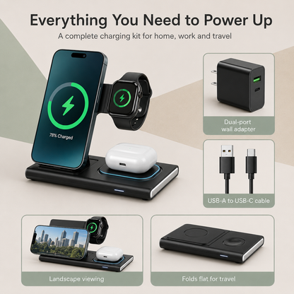 WanderS 3-in-1 Foldable Apple Wireless Charger 15W