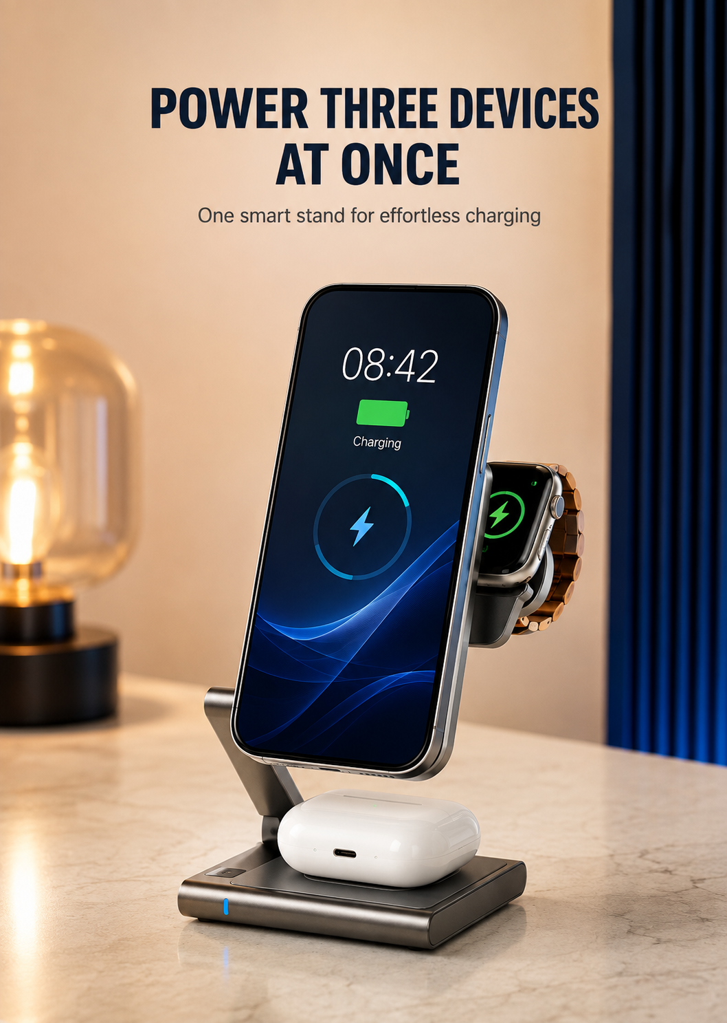 WanderS 3-in-1 Qi2 15W Aluminum Alloy Magnetic Wireless Charger