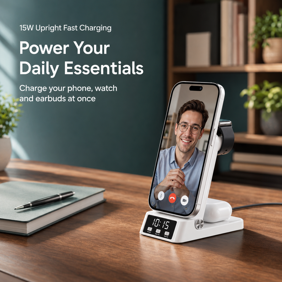 WanderS 3-in-1 Clock Wireless Charger 15W