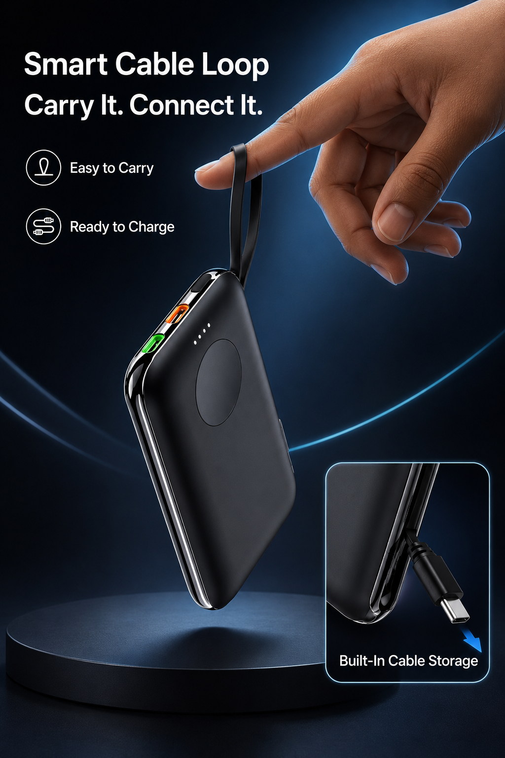 WanderS 5000mAh Phone & Samsung Watch Power Bank with Built-in Cable