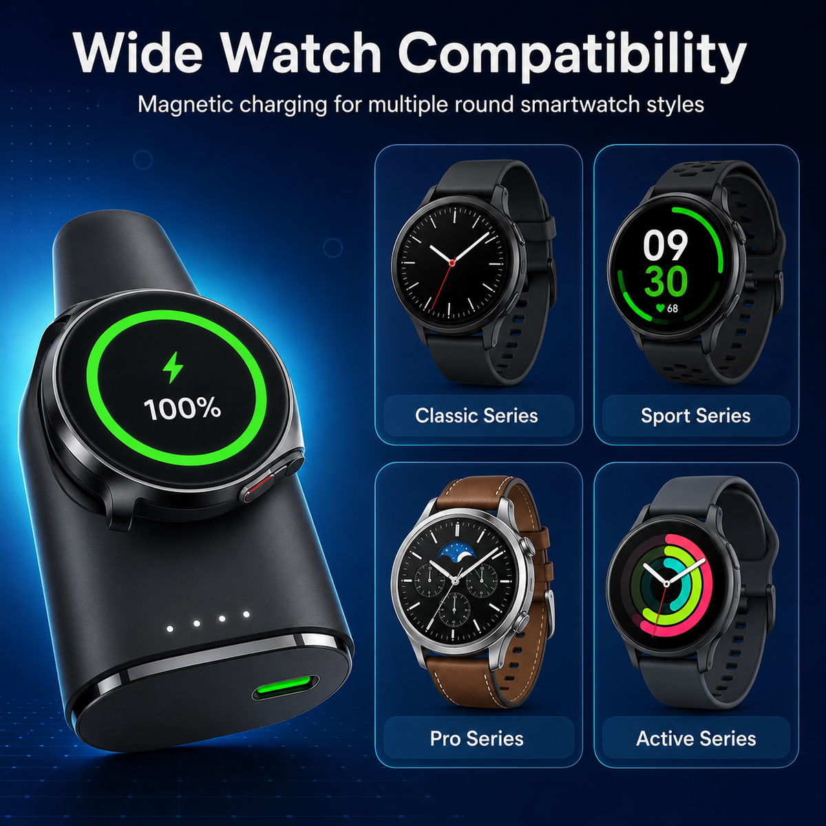 WanderS 5000mAh Phone & Samsung Watch Power Bank with Built-in Cable