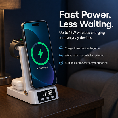 WanderS 3-in-1 Clock Wireless Charger 15W