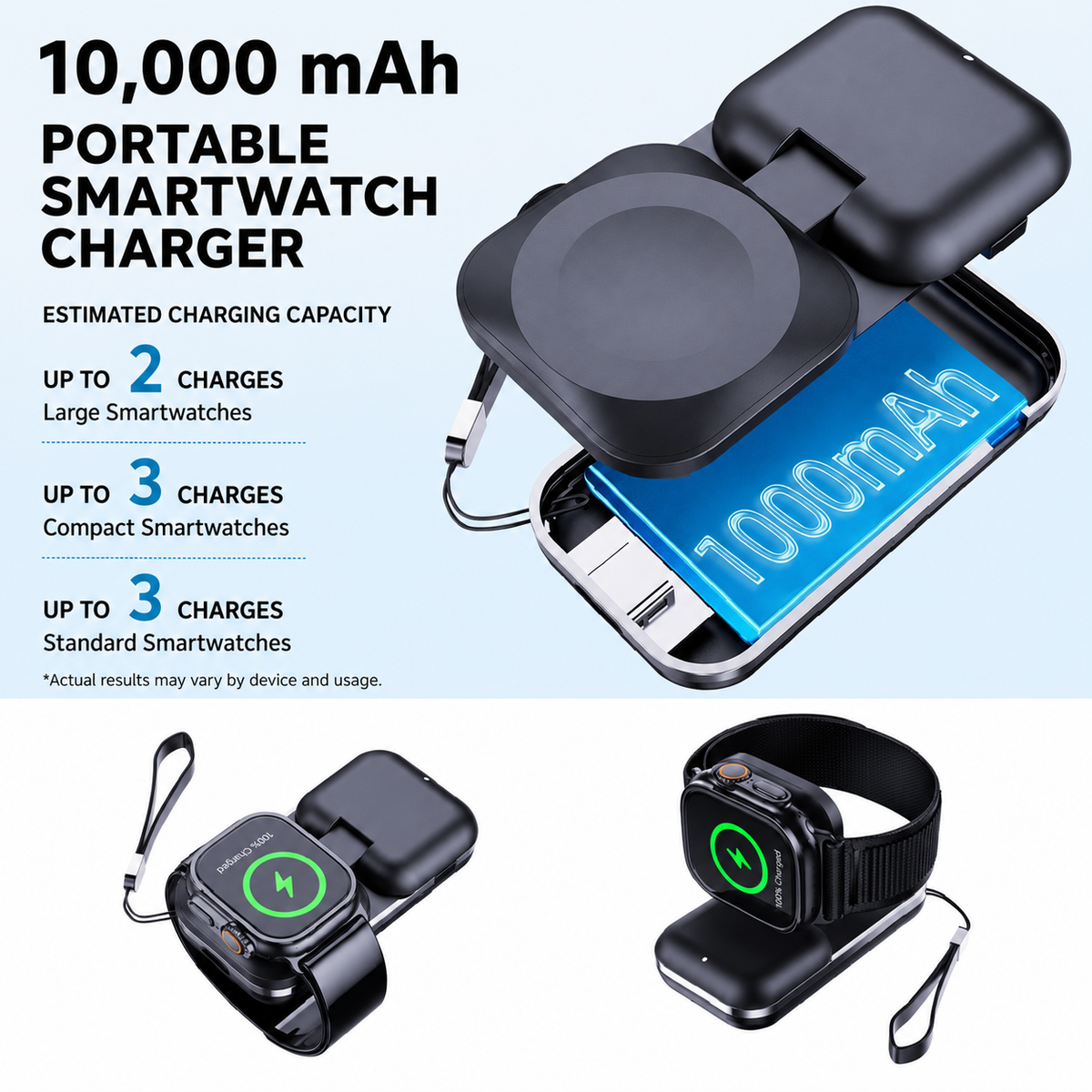 WanderS 1000mAh Apple Watch Power Bank with Foldable Charger