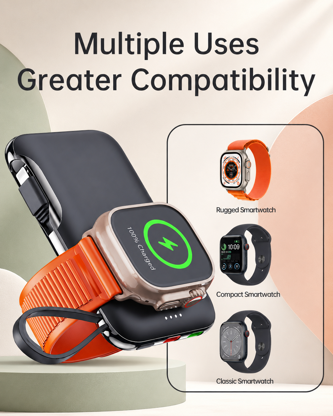 WanderS 5000mAh Phone & Samsung Watch Power Bank with Built-in Cable