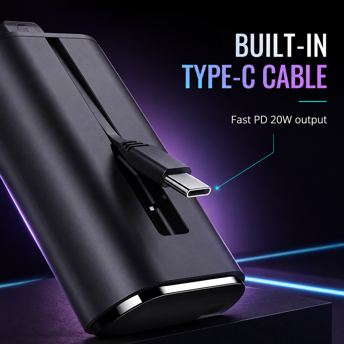 WanderS 5000mAh Phone & Samsung Watch Power Bank with Built-in Cable